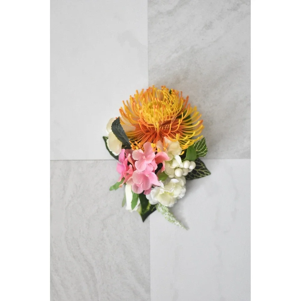 Handmade Floral Hair Clip Women OS Orange Pink Tropical Protea Accessory